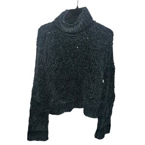 POL Clothing Chenille Turtleneck Sweater Green Textured Knit SMT420A Cropped LG